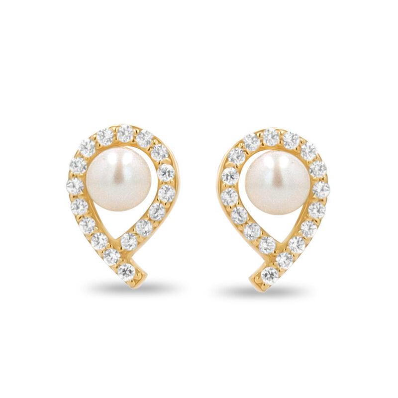 Broqueles Oro 10k Perla Y Zirconias Elegantes |... image number null