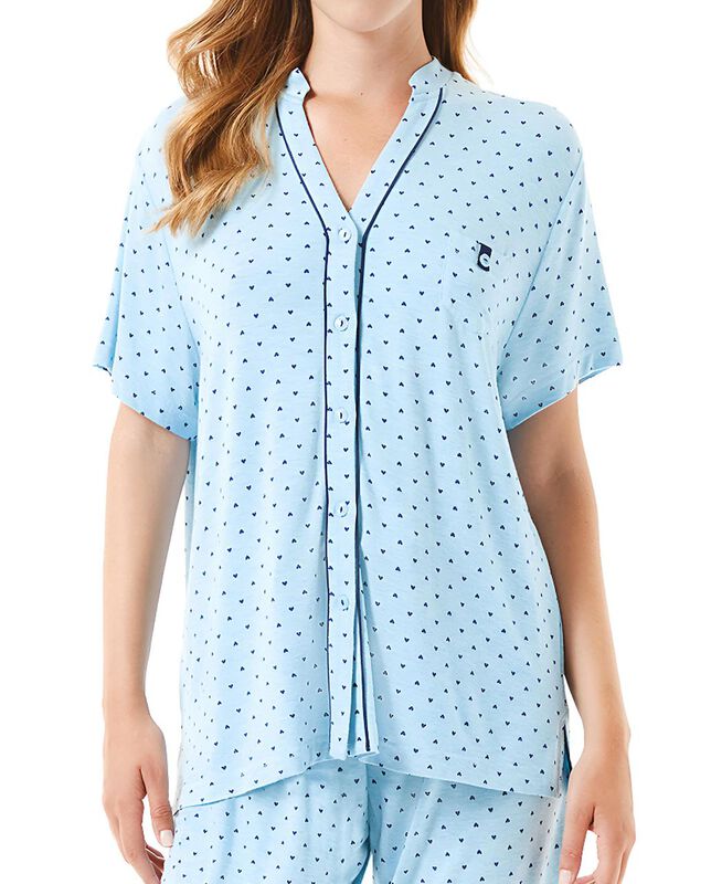 Pijama Corto de Corazones para Mujer Turquesa image number null