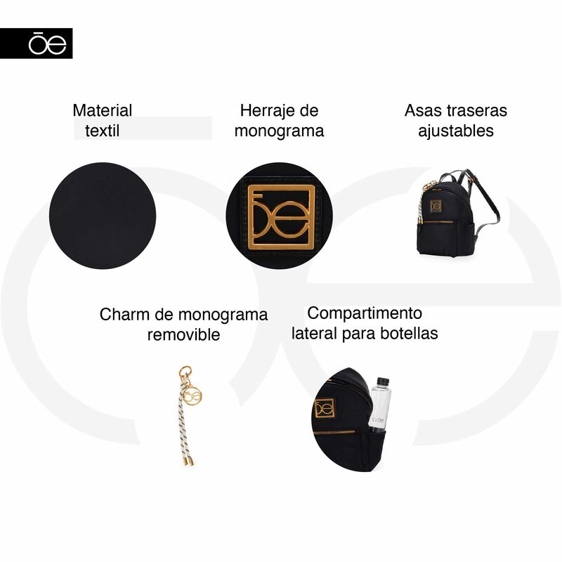 Mochila Mediana Con Charm Decorativo Color Negr... image number null