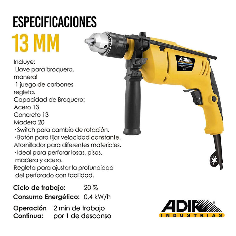 Rotomartillo Taladro Broquero 13mm 1/2 500 W AD... image number null