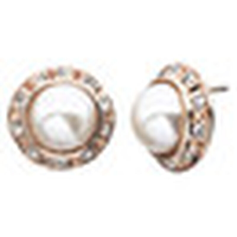 Aretes en Baño de Oro Rosa de 18K con Perla Bla... image number null