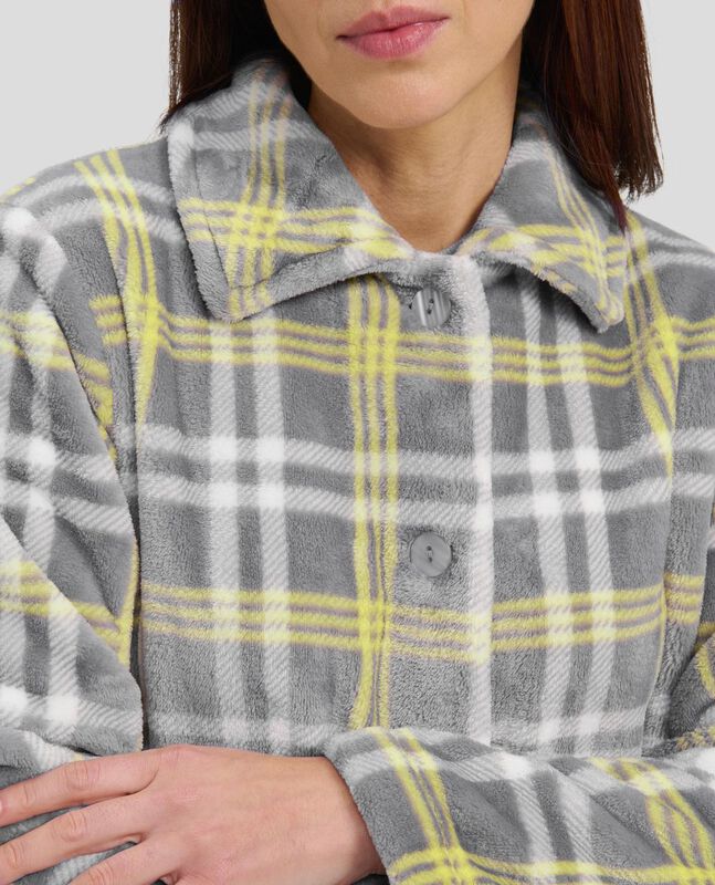 Bata Corta de Cuadros con Botones Gris image number null