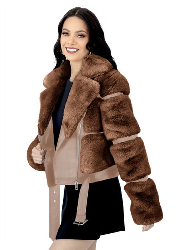 Chamarra Corta De Peluche Premium Cinturon Ajus... image number null