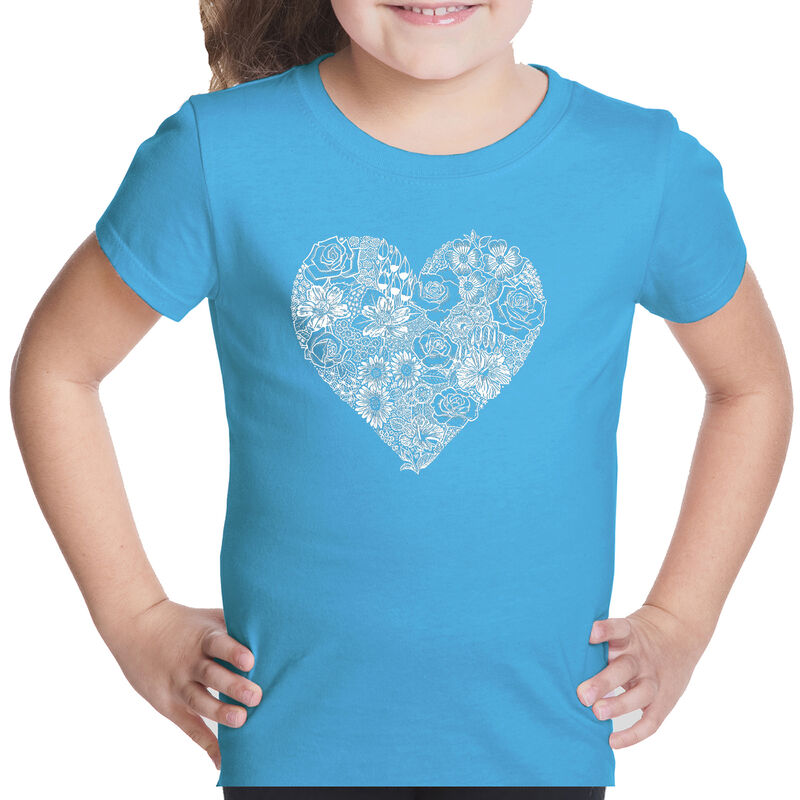 Camiseta Word Art Para Ni&ntilde;a - Coraz&oacute;n de Flores... image number null