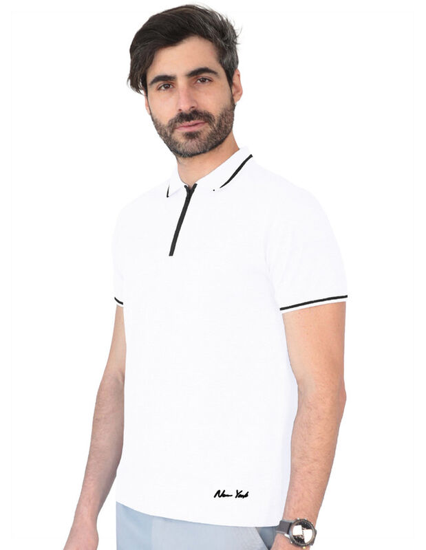 Playera Casual Cuello Con Cierre Hombre Blanco ... image number null