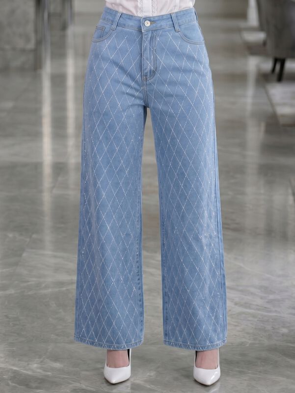 Jeans Wide Leg Mujer Con Brillos Mezc-1008 Azul... image number null