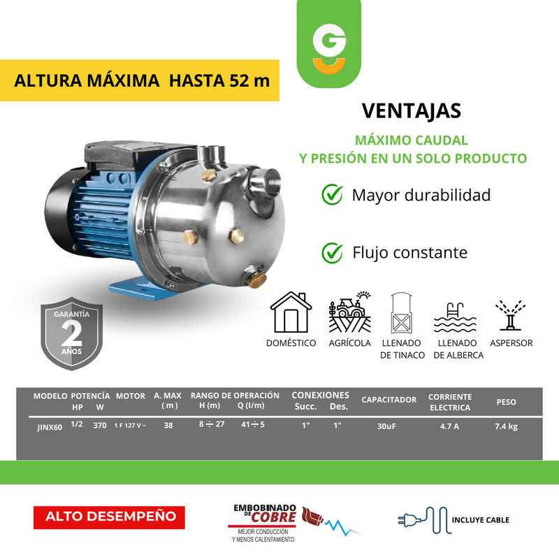 Bomba Periférica Jet 1/2 Hp 370w 127v Jinx60 image number null