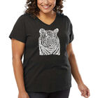 Camiseta De Talla Grande Cuello En V Word Art Para Mujer - Grandes Felinos- Gris