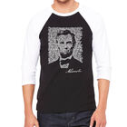 Camiseta Ragl&aacute;n de B&eacute;isbol Word Art Para Hombre - Abraham Lincoln &middot; Gettysburg Address - Negro Blanco