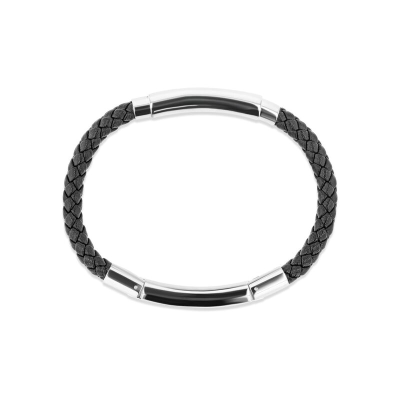 Pulsera De Color Negro De Acero Y Piel Con Zirc... image number null