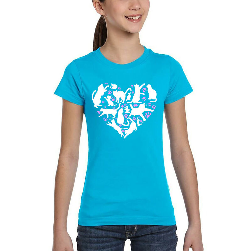 Camiseta Word Art Para Ni&ntilde;a - Coraz&oacute;n de Gato -... image number null