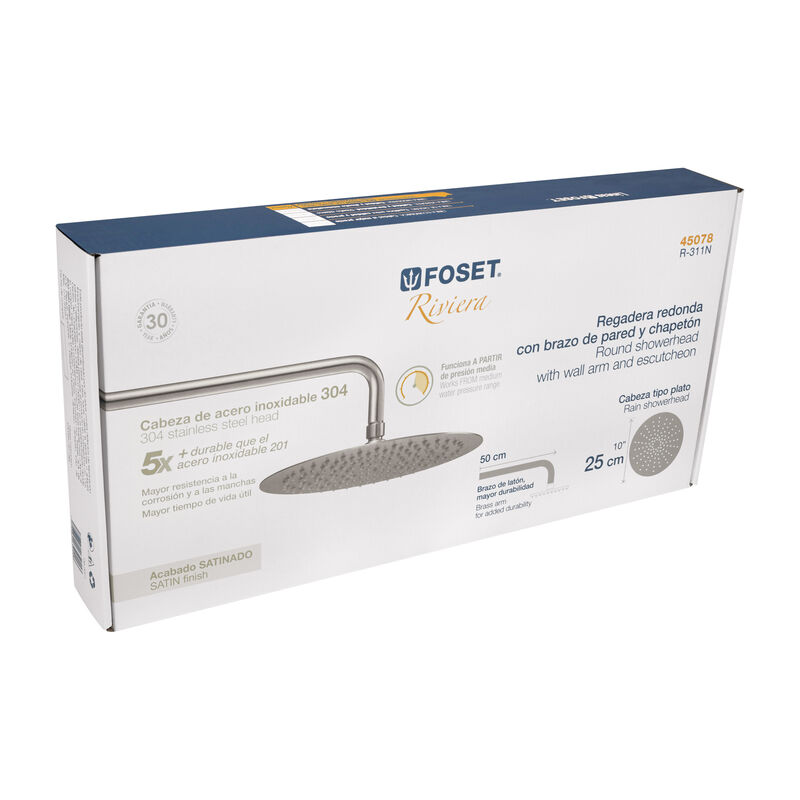 Regadera Sat&iacute;n 10' Plato Redondo delgado con Br... image number null