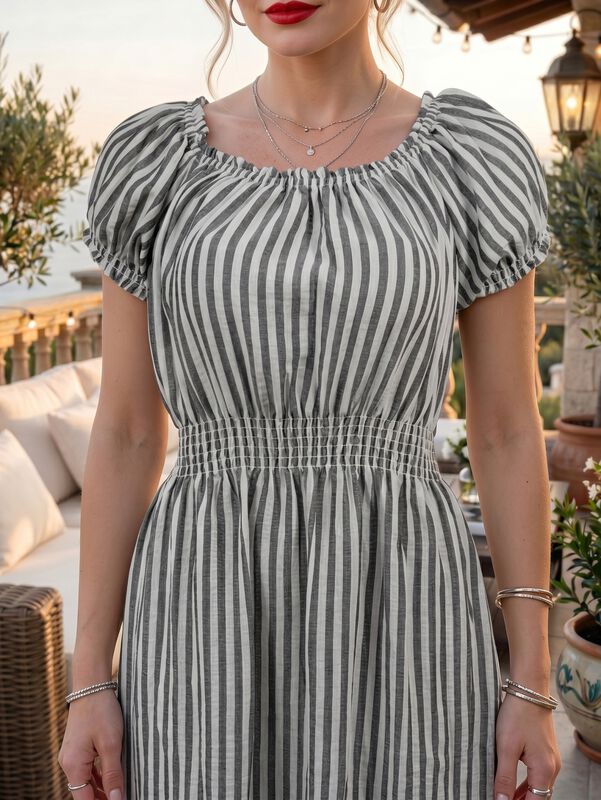 Vestido Maxi Rayado, Escote Hombros Descubierto... image number null