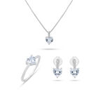 Juego De Anillo Aretes Y Dije De Corazon Con Cadena De Plata Blanca 925 Con Zirconias