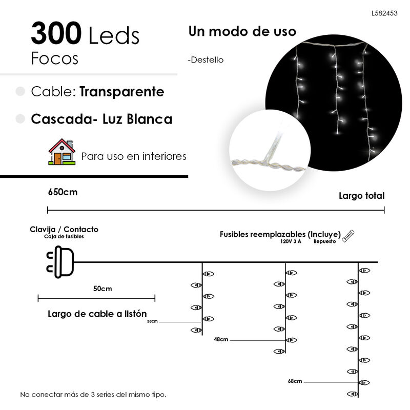 Serie de cortina Luces LED Blanca 300 focos cab... image number null