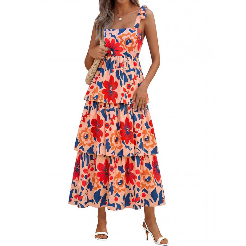 Vestido Wenrine Floral Sin Mangas con Volantes image number null