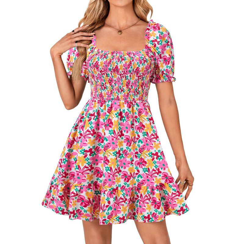 Vestido Rooscier Estampado Floral Rosa con Cint... image number null