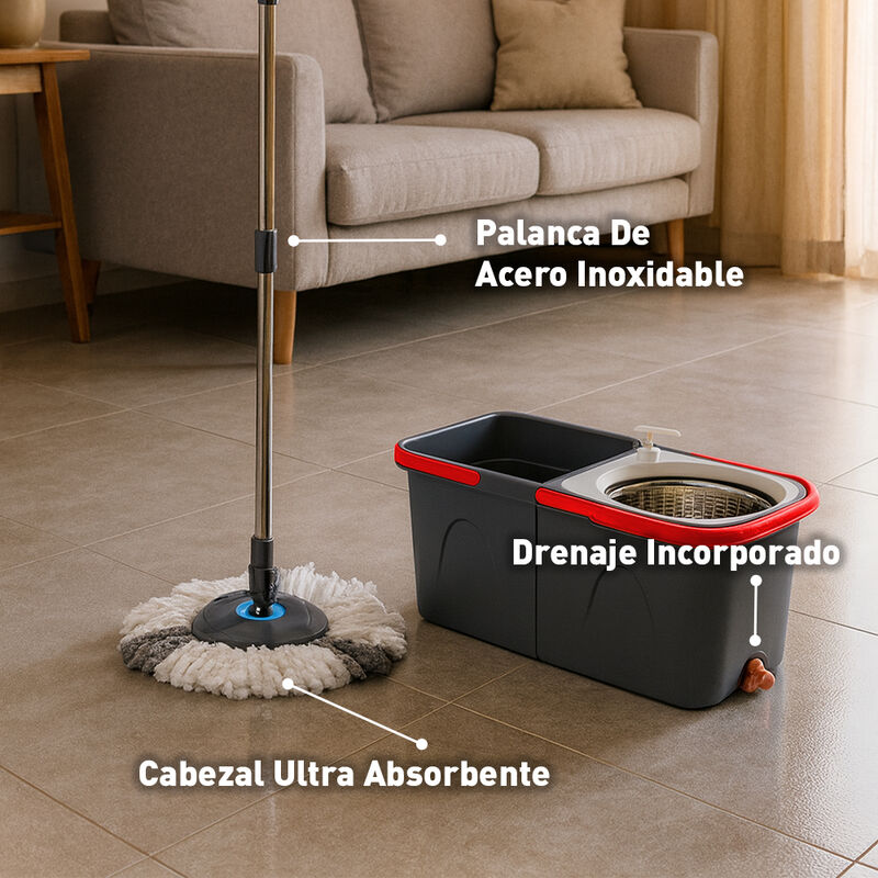 Trapeador con Exprimidor y Cubeta, Mechudo con ... image number null