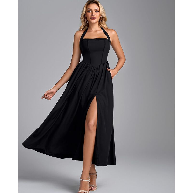 Vestido Glnege Halter y Cors&eacute; Midi Floral para ... image number null