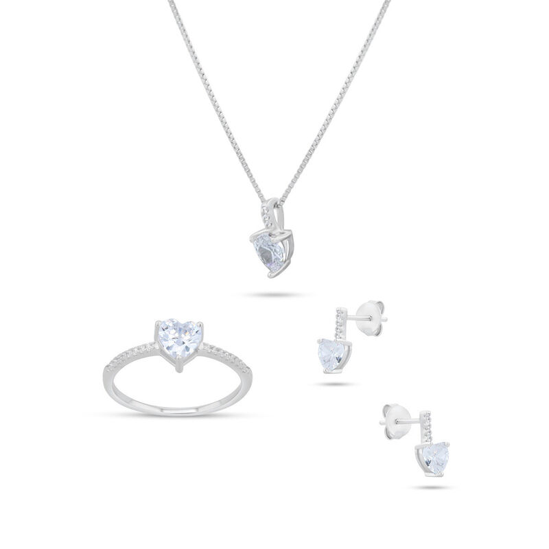 Juego De Anillo Aretes Y Dije De Corazon Con Ca... image number null