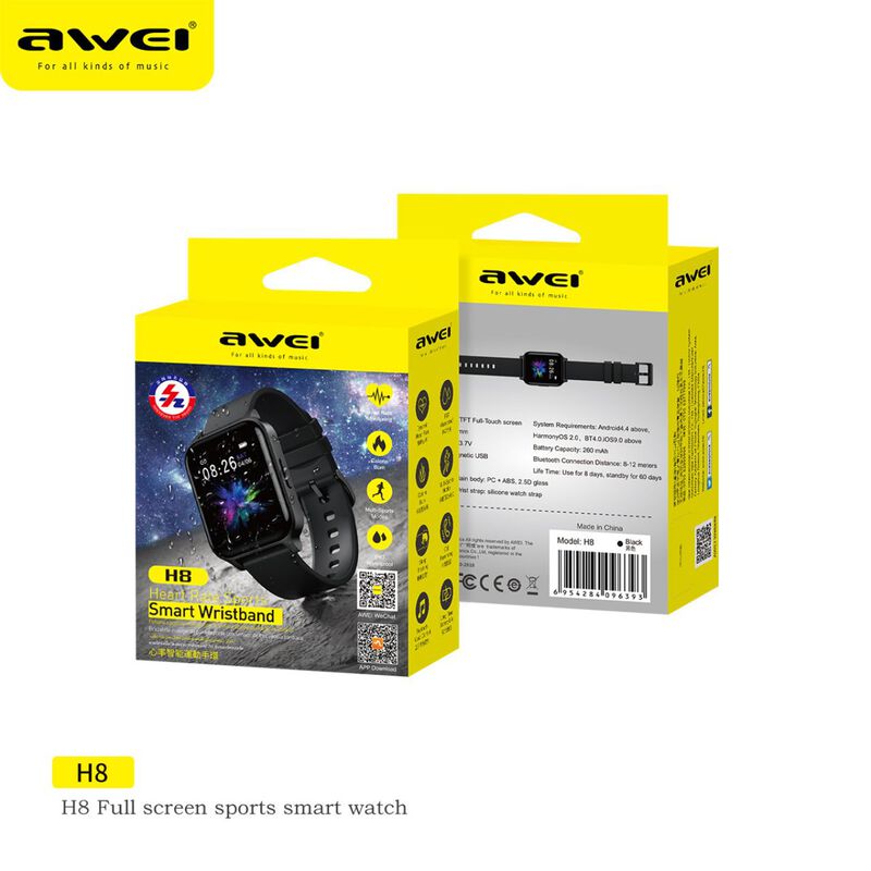 Awei H8 Smartwatch Black image number null