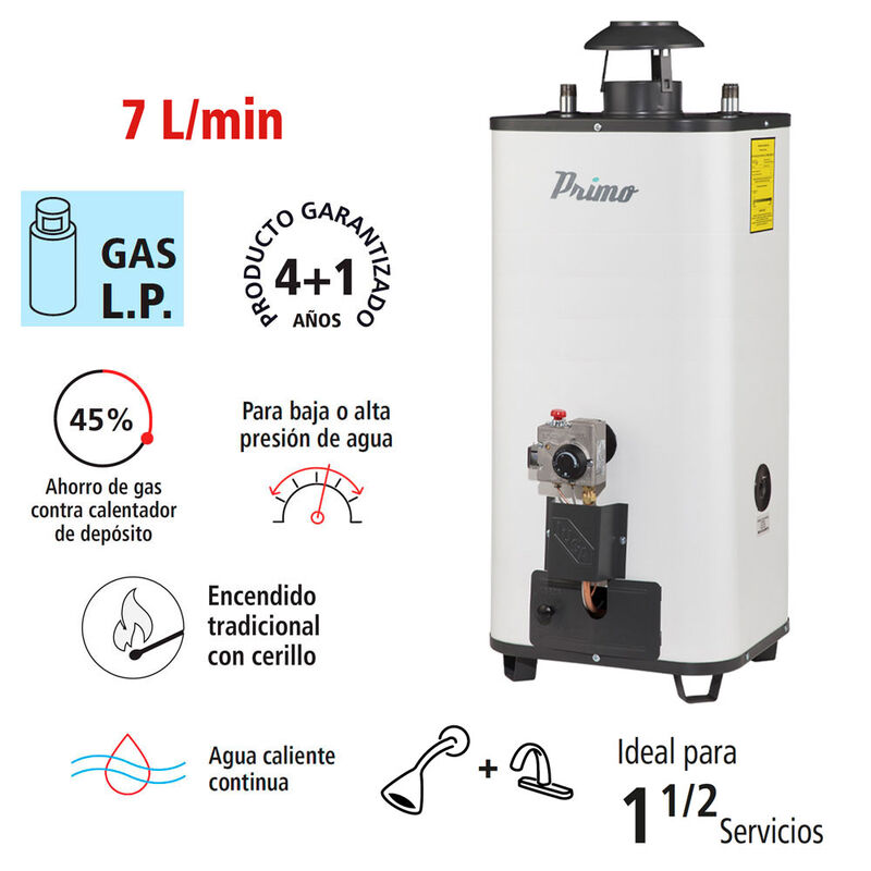 Calentador R&aacute;pida Recuperaci&oacute;n Primo 7 L Gas LP image number null