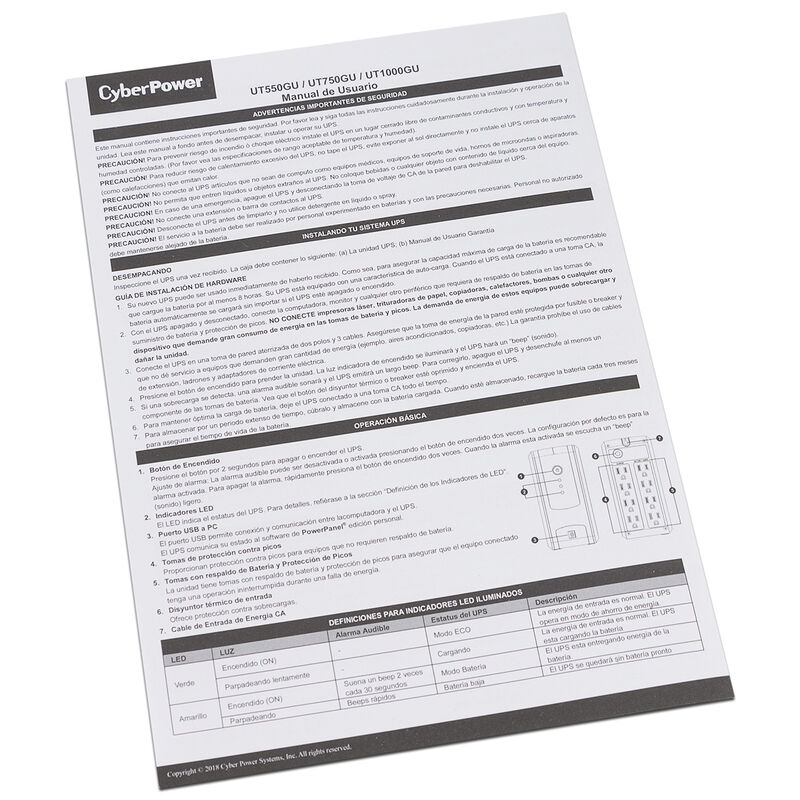UPS CyberPower UT1000GU de 1000VA/500W image number null