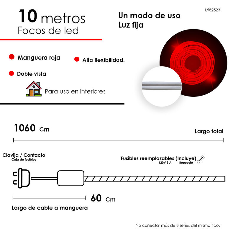 Serie tipo Manguera Luces Tira LED Rojo 10 metr... image number null