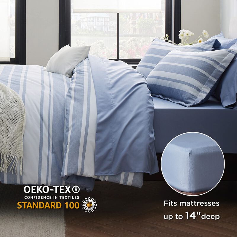 Juego De Edred&oacute;n Bedsure King, Blanco Y Azul A ... image number null
