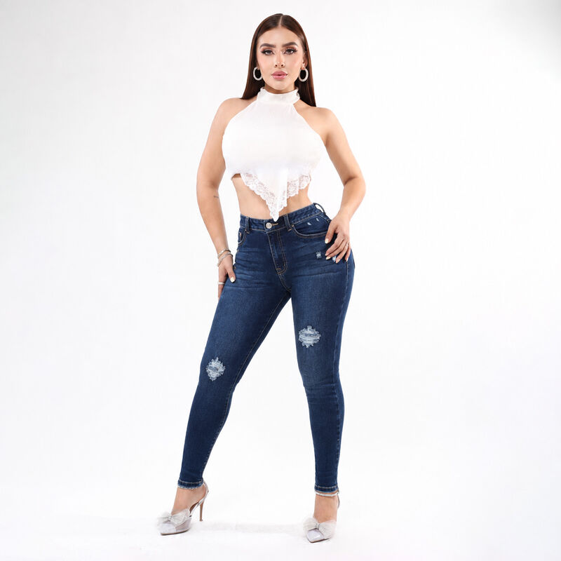 Pantal&oacute;n Skinny Mujer Mezclilla Azul Tiro Medio... image number null