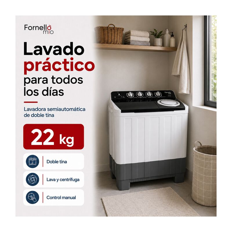 Lavadora Semiautom&aacute;tica 22 Kg Doble Tina 1270 W... image number null