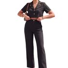Conjunto 2 Piezas, Conj-0222 Negro Blusa Crop Con Cuello Y Pantal&oacute;n Palazzo Moderno De Pierna Amplia Para Mujer