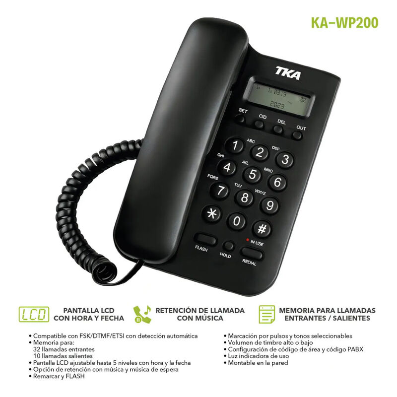 Tel&eacute;fono Al&aacute;mbrico TKA KA-WP200 Casa Oficina Ne... image number null
