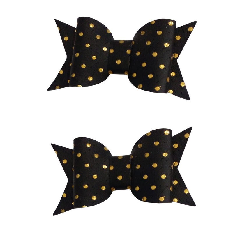 Mini Moños Para Cabello Negro Puntos Dorados image number null