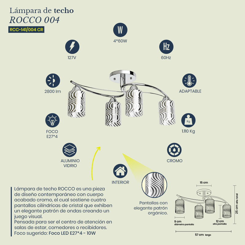 L&aacute;mpara de Techo MIL LUCES ROCCO 004 Cromo - Pa... image number null