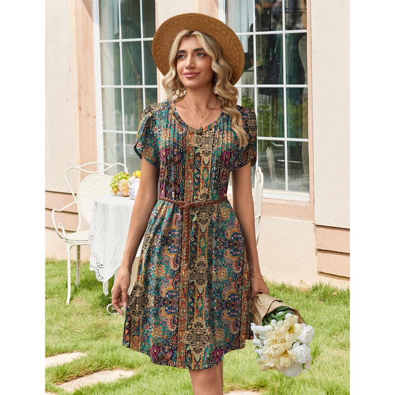 Vestido Boho Zeagoo Estampado Tropical Marr&oacute;n image number null