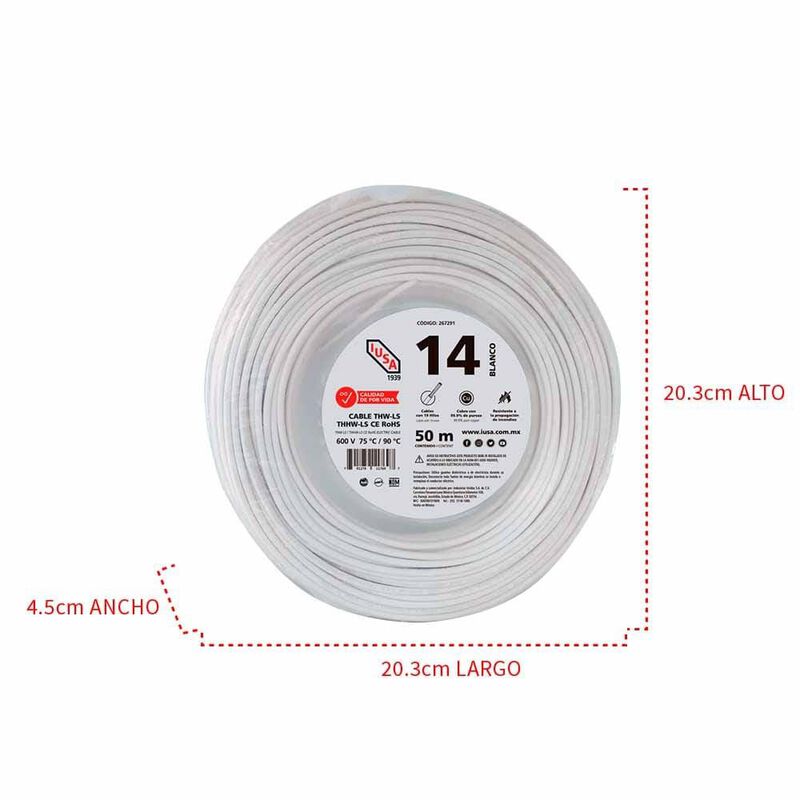 Cable Thhw-ls Rohs Calibre 14 Awg Blanco 50m image number null