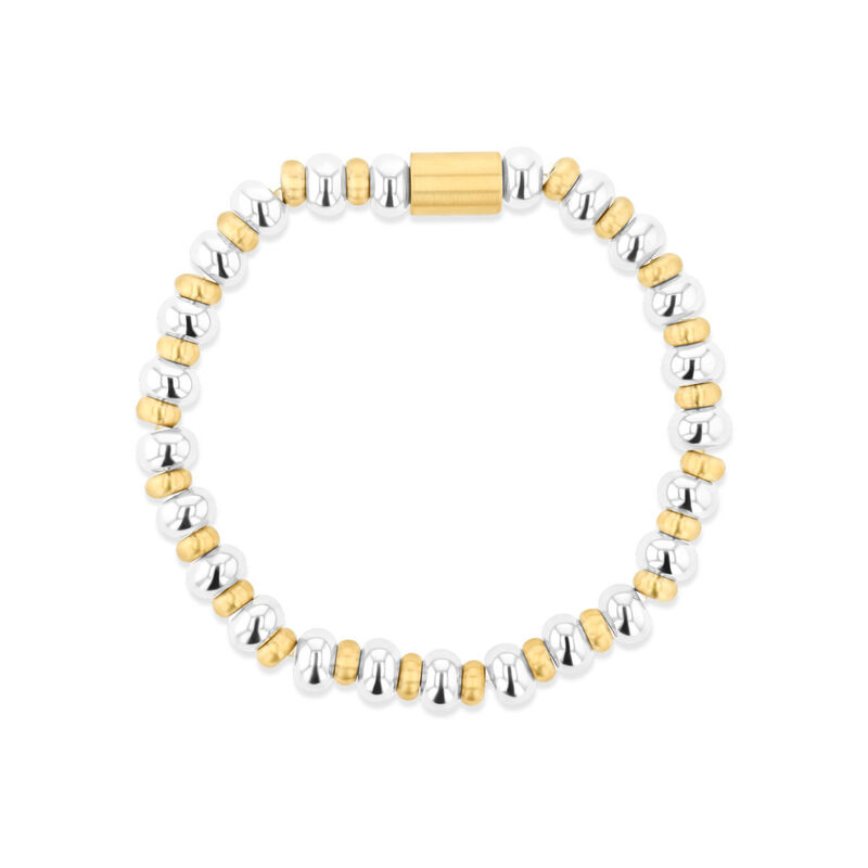Pulsera De Cuentas De Acero Color Plata Y Dorad... image number null