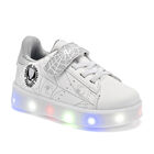 Space Boys Tenis urbano para ni&ntilde;o. Blanco gris, agujeta el&aacute;stica, con luces