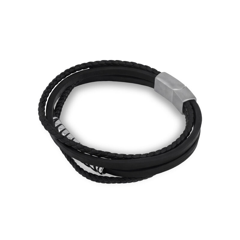 Pulsera De Acero Color Negro Y Blanco Con Piel ... image number null