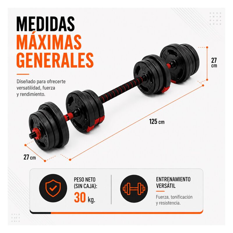 Kit Set Mancuerna 5 en 1 Ajustable 30 Kg Pesa B... image number null