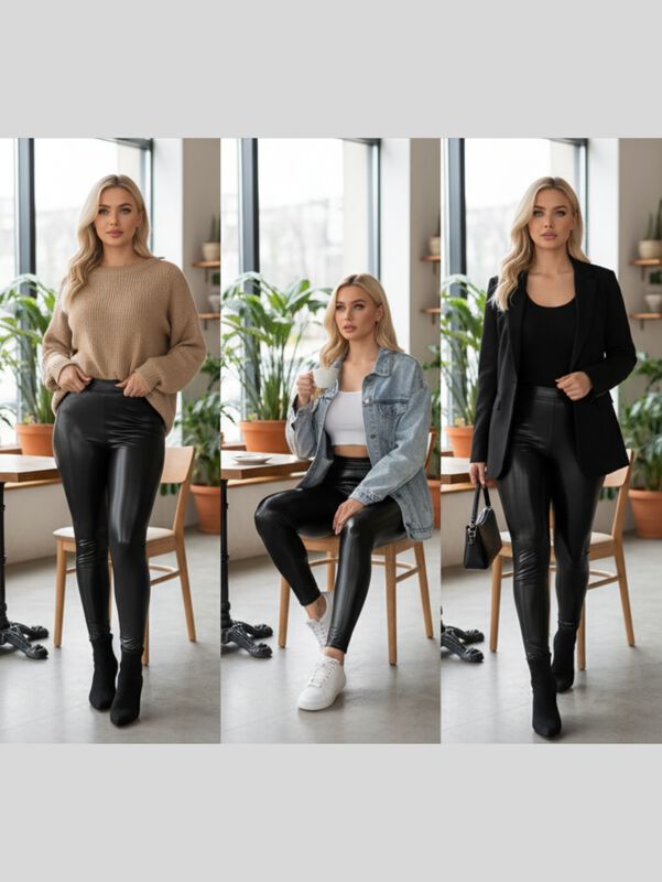 Set de 3 Leggins Cuero Afelpado Interior Strech... image number null