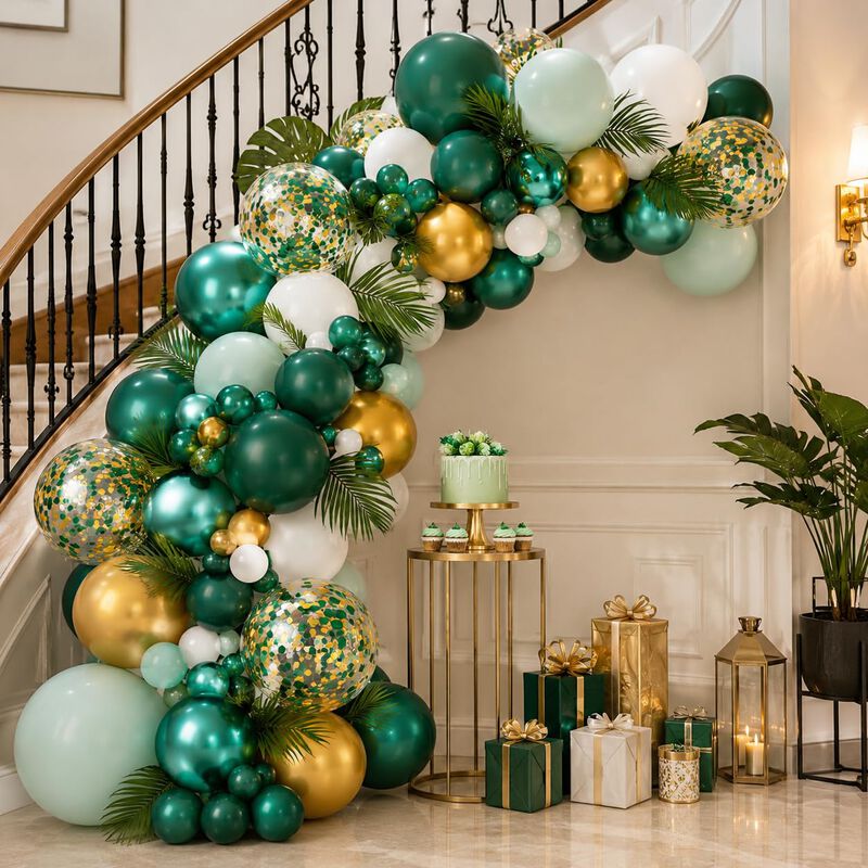 Set De 83 Globos Verde Y Dorado Con Confeti &ndash; 1... image number null