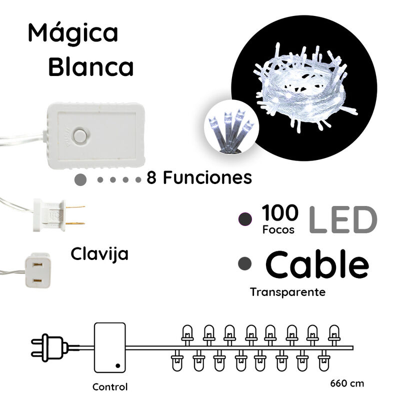 Serie Luces Navide&ntilde;a 100 Led Luz Blanca 8 Funci... image number null