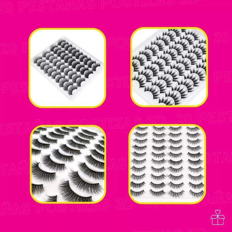 20 Pares De Pesta&ntilde;as Postizas 3d Mixtas Vis&oacute;n H... image number null
