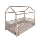 Cama Casa de Madera Montessori Individual Gris Obscuro Duduk