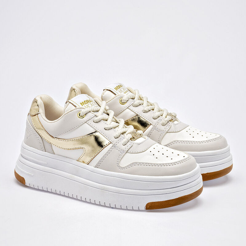 Moramora Tenis urbano para mujer blanco dorado image number null