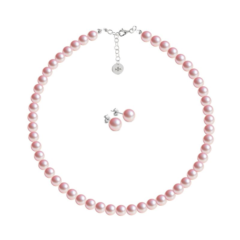 Collar y aretes Perlas de cristal largo con pla... image number null