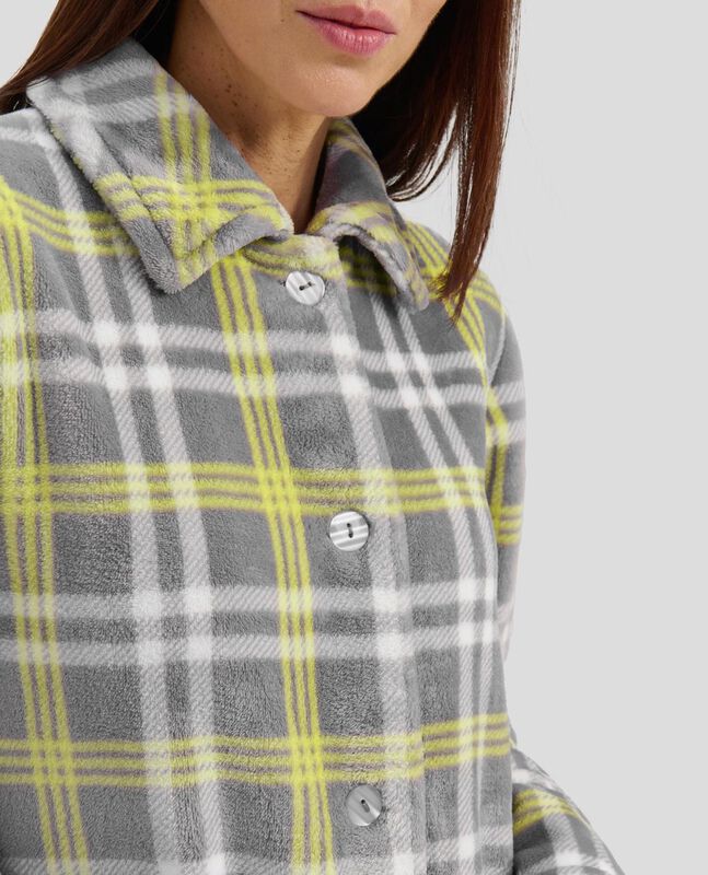 Bata Larga Cuadros con Botones Gris image number null