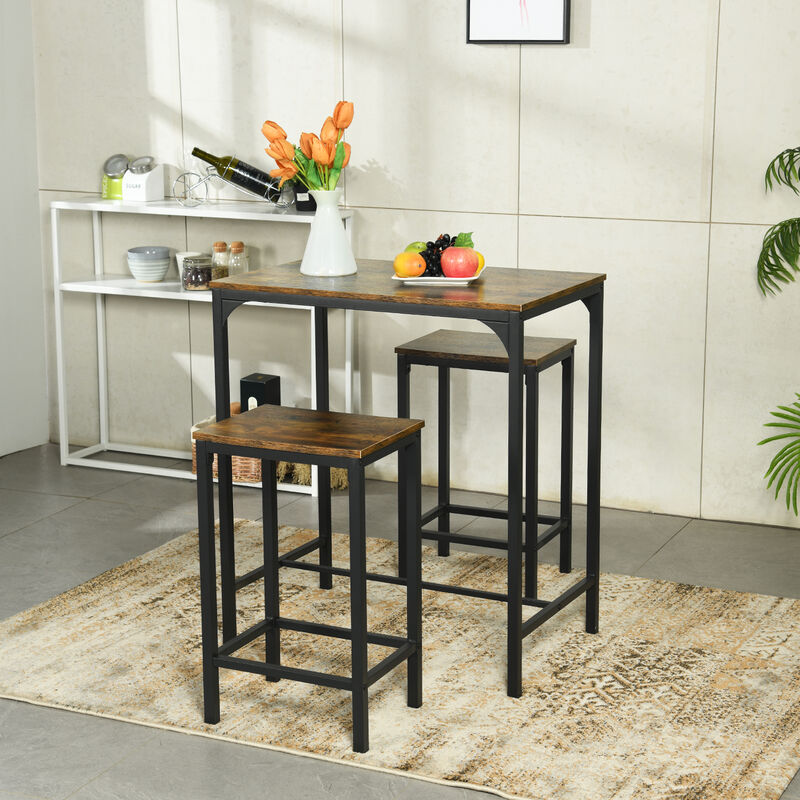 Juego De Mesa Alta Con 2 Bancos, Estilo Industr... image number null